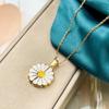 Handmade Glaze Oil Chrysanthemum Pendant Titanium Steel Daisy Necklace  Female Lady Girl