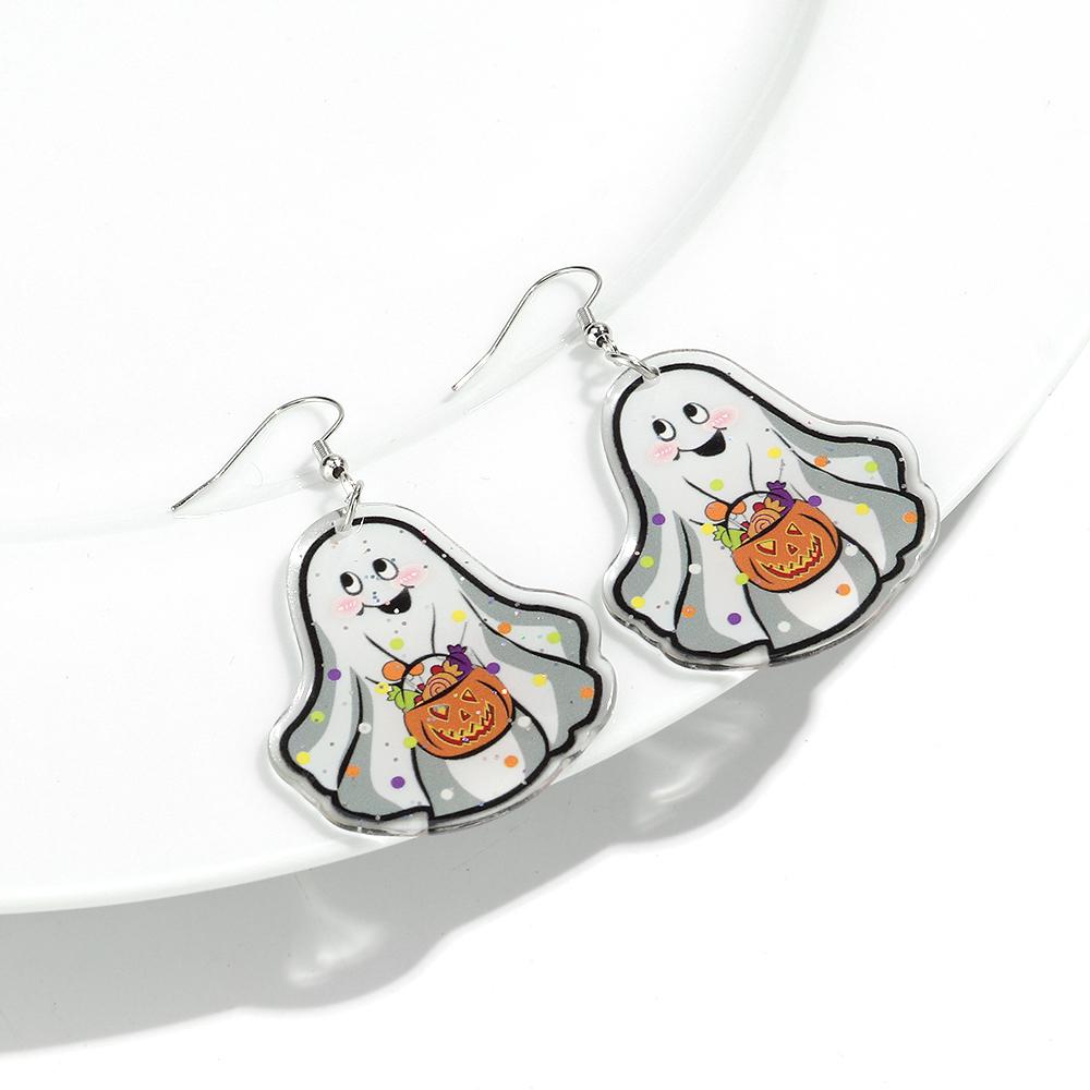 Halloween Cute Ghost Acrylic Earrrings for Women 2025 Gothic Cartoon Spooky Cat Pumpkin Witch Drop Earring Party Jewelry Gifts