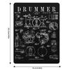 Drum Set Kit Vintage Patent Drummer Drawing Print Throw Blanket Men's Soft Warm Throw Blanket for Couch