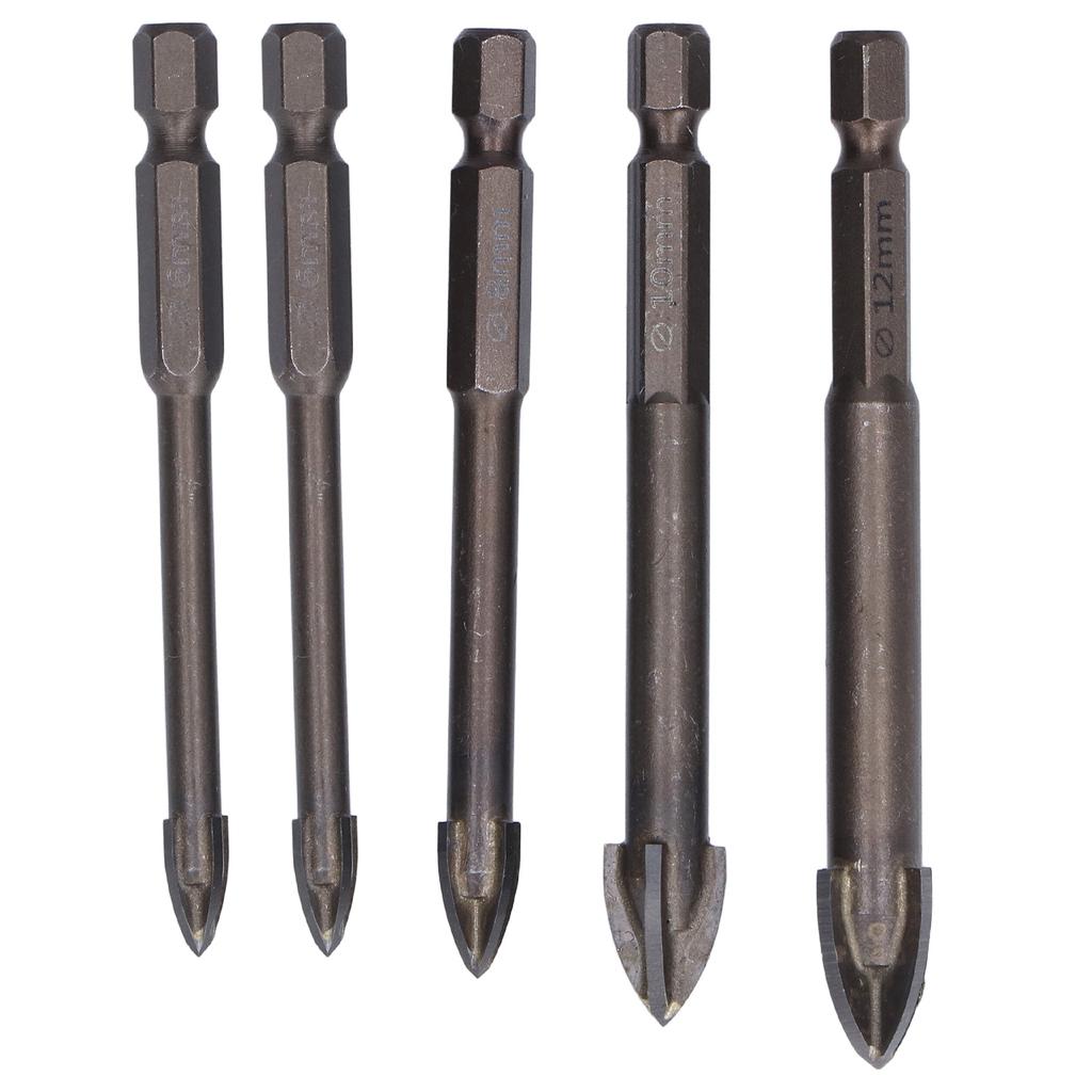 5Pcs Cross Tile Drill Bit Carbide Hex Shank Drills Bits Concrete Hole Opener for Glass Ceramic