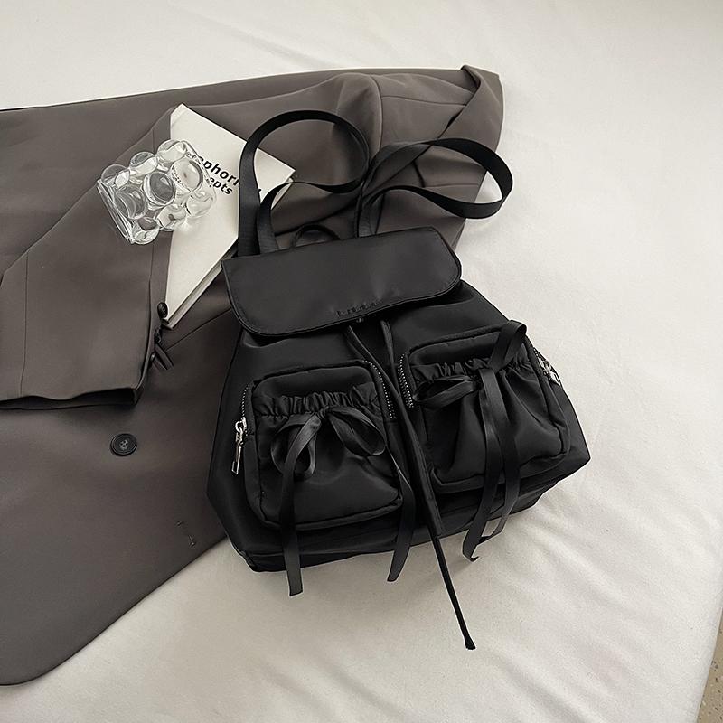 

Жіночі невеликі нейлонові рюкзаки з дизайном лука 2024, зима, корейська мода Y2K, суцільний колір, жіночі дорожні прості рюкзаки чорний