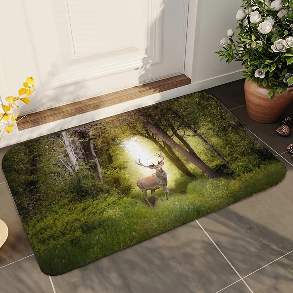1pc Natural Forest Deer Bathroom Absorbent Mats Anti-Slip Mats Home Decor Supplies Carpets Home Kitchen Floor Mats