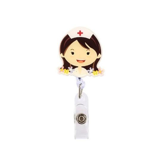 Cartoon Nurse Doctor Retractable Reel ID Badge Label Name Card Tag Clip