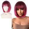 Dark Red Rose Short Bobe Synthetic Wig with Neat Bangs High Quality Demon Aesthetic Independent Cold Female Hairpiece
