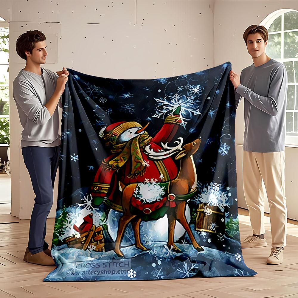 Snowman and Reindeer Festivity for all seasons blanket lunch break throw gift
