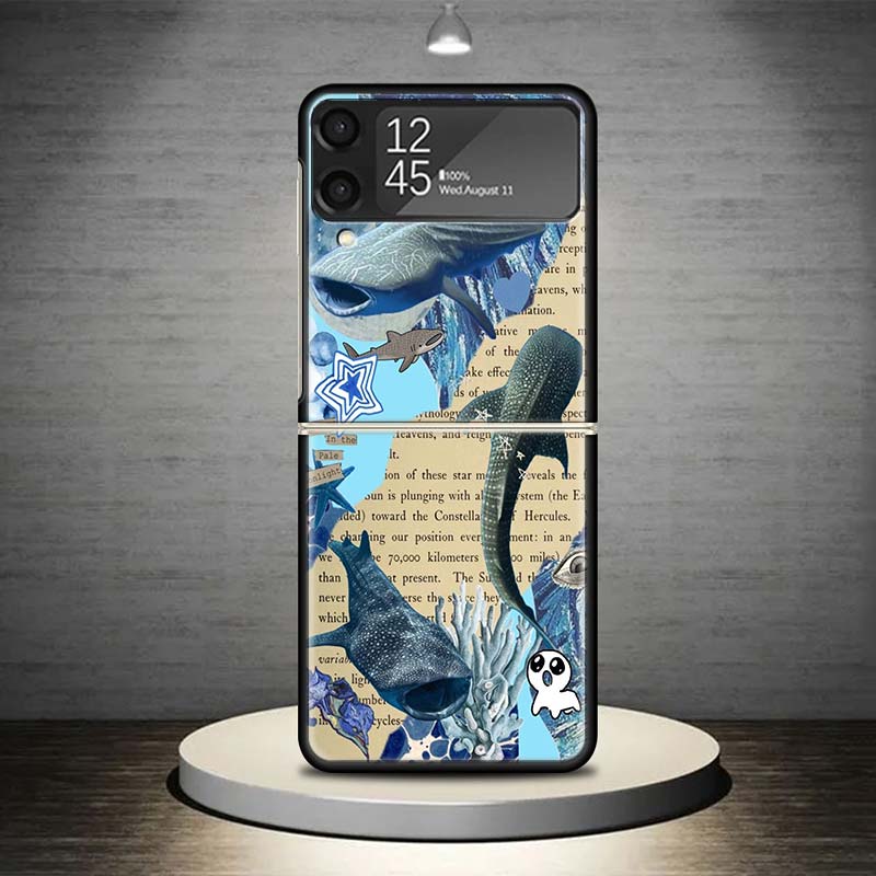 Ocean Whale Shark Phone Case For Samsung Galaxy Z Flip 7 6 5 4 3 5G Shockproof Cover Z Flip7 Flip6 ZFlip5 Flip3 Flip4 Luxury She