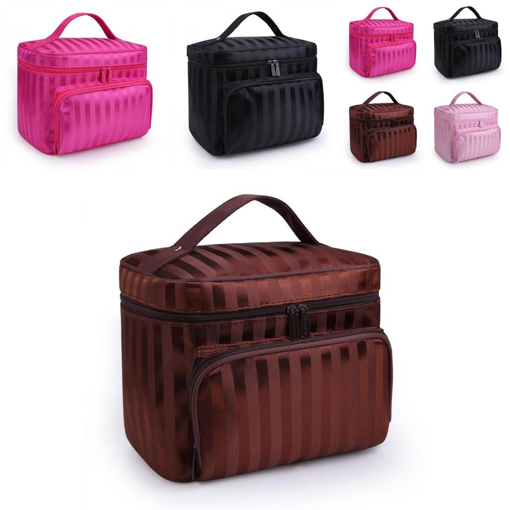 Fashionable Striped Women's Waterproof Cosmetic Bag With High Capacity