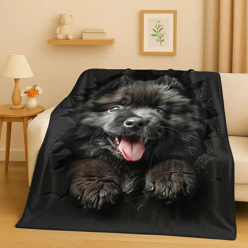 Classic Breaking Wall 3D Illusion Dog Puppy Flannel Blanket,Ultra Soft Warm Plush Throw for Home Bedroom Bed Sofa Cover Gift