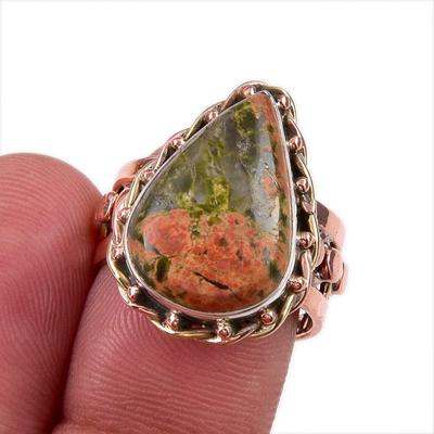 Natural Unakite Gemstone 925 Solid Sterling Silver TwoTone Gift Ring S.7 D8s33