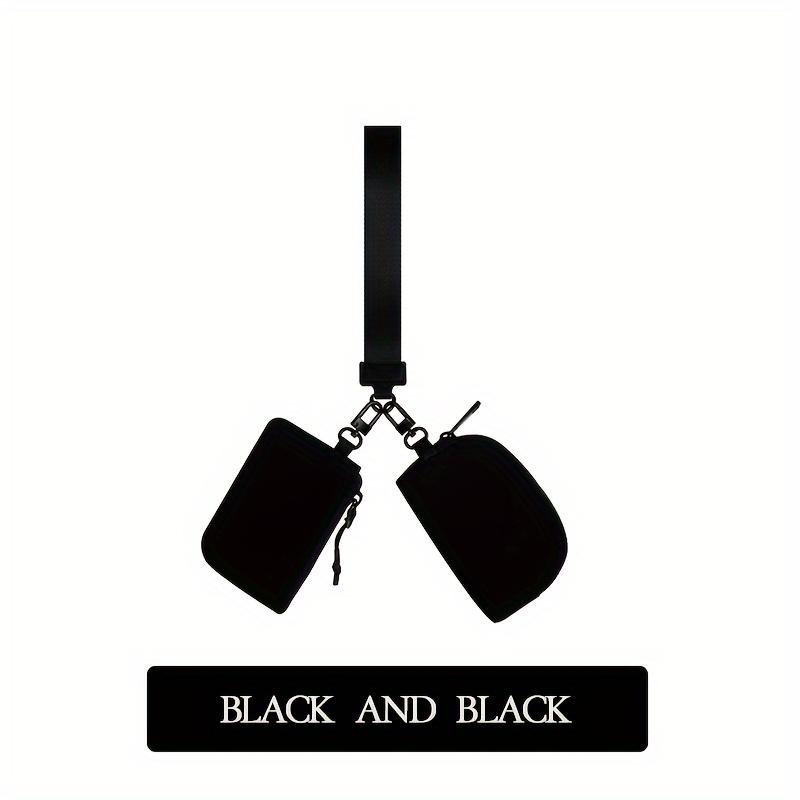 Double Pouch Wristlet Keychain Wallet Small Zipper Coin Purse Women Portable Detachable Key Card Holder Change Pocket Handbag