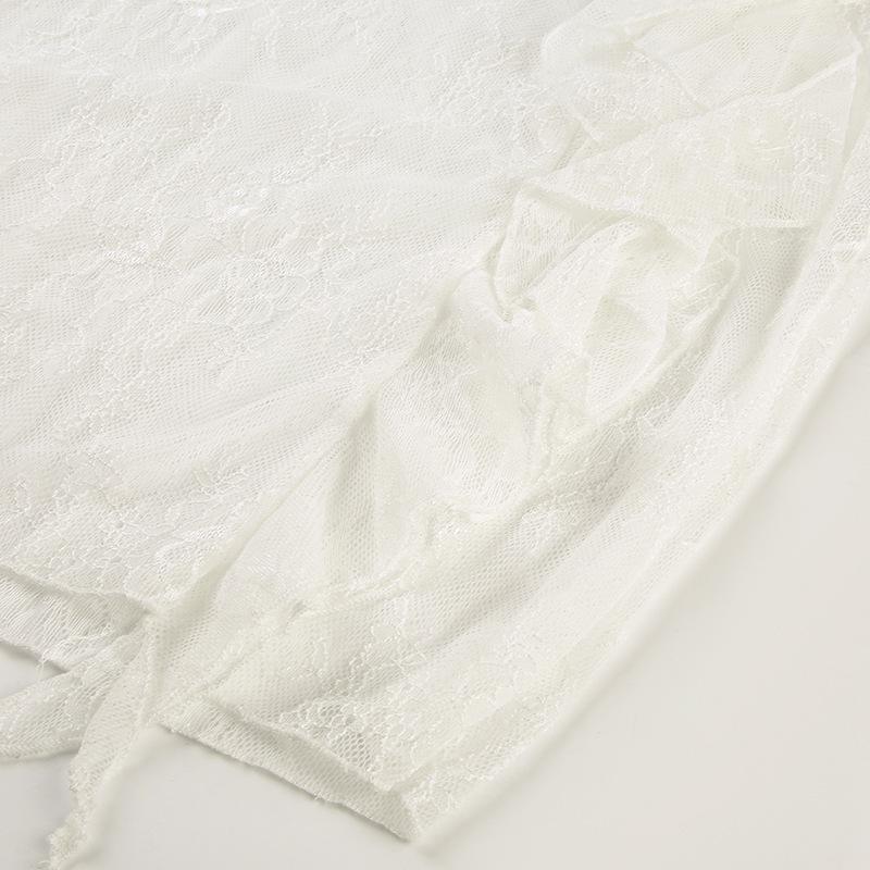 2025 Women's White Ruffled Lace Half Skirt, Holiday Style, Sexy & Slightly Sheer, Irregular Design