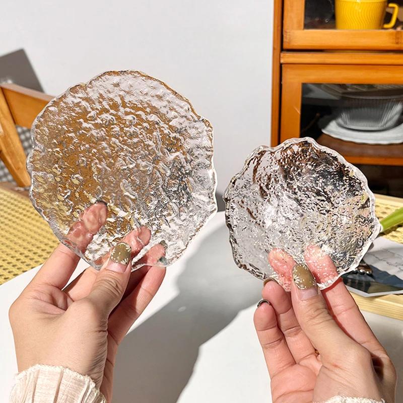 Transparent Glass Tray Decorative Jewelry Storage Trays Coffee Mug Fruit Dessert Cake Plates Desktop Room Decor Table Ornament