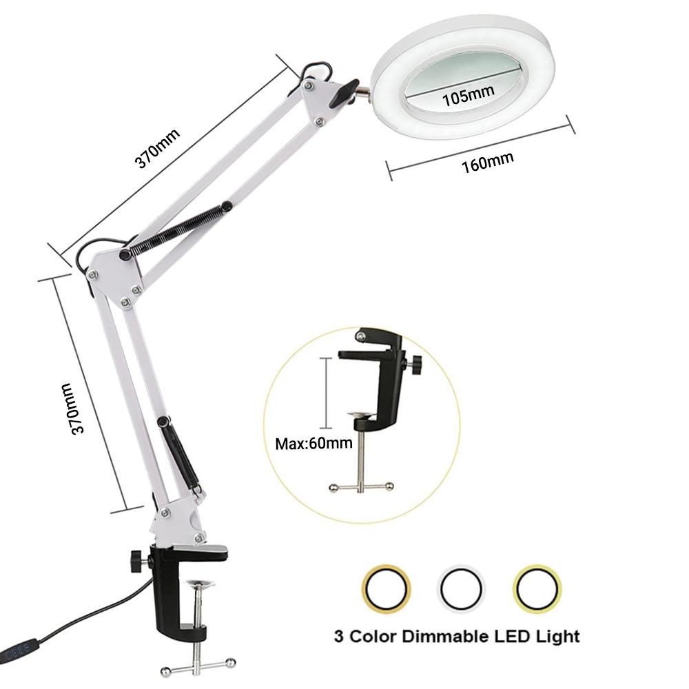 3-Color 72LED Magnifier Glass Lamp 8X/10X Magnification With USB-Powered For Electronics Repair Desk Lamp&Precision Beauty Care