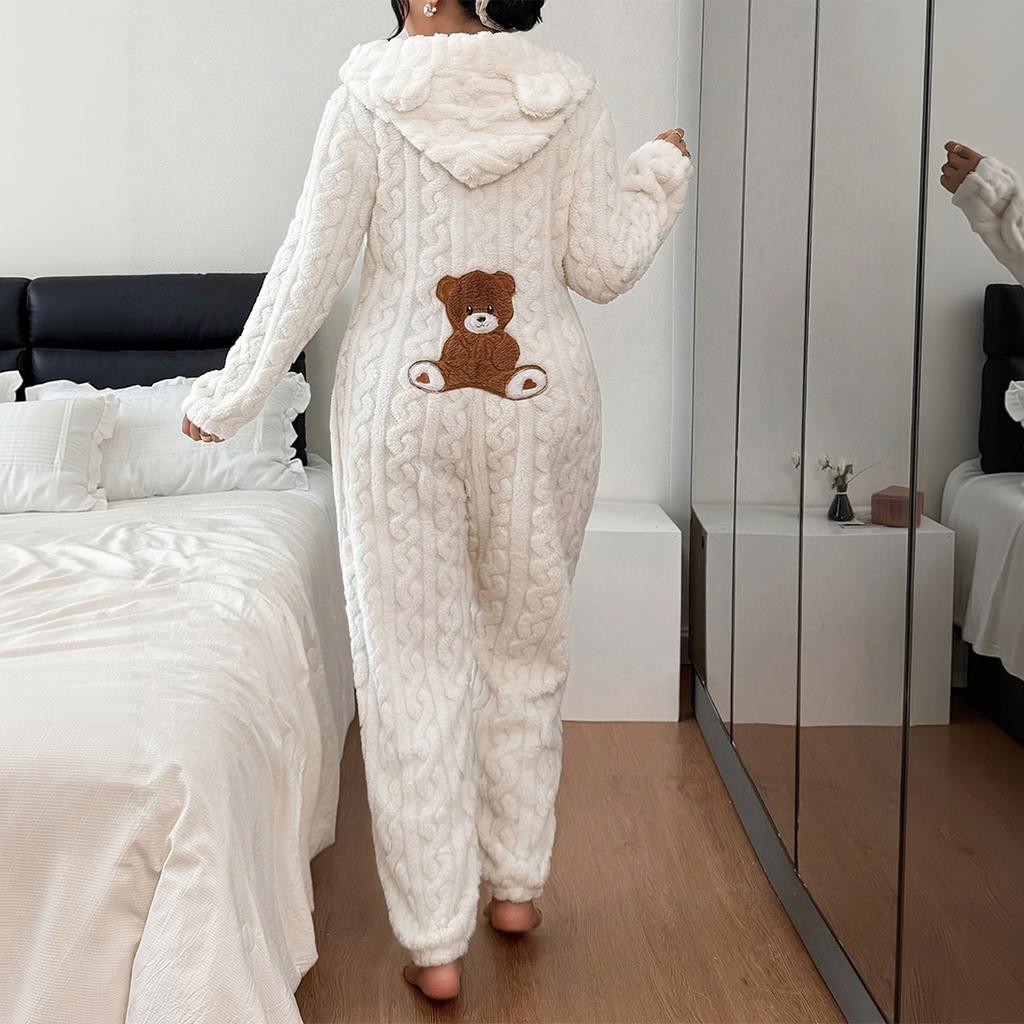 Women's Hooded Long Sleeve Pajama Jumpsuit for Casual and Sleep