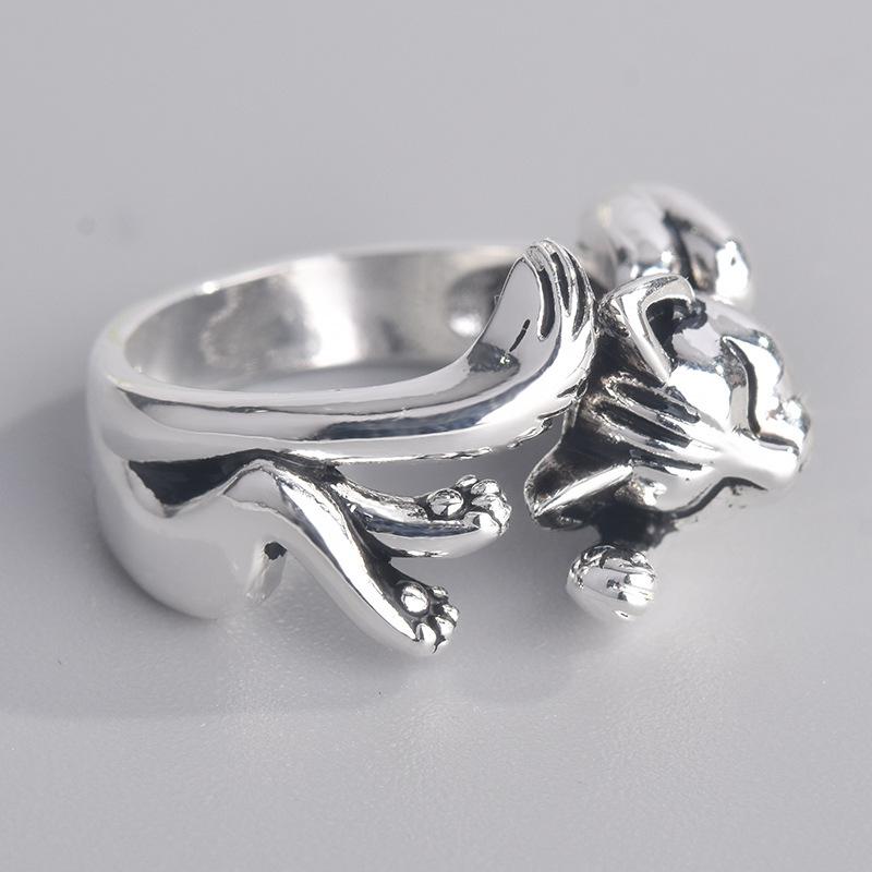 Cute Fortune Cat Shape Opening Rings For Women Silver Color Vintage Frog Toad Animal Delicate Finger Ring Girl Fashion Jewelry