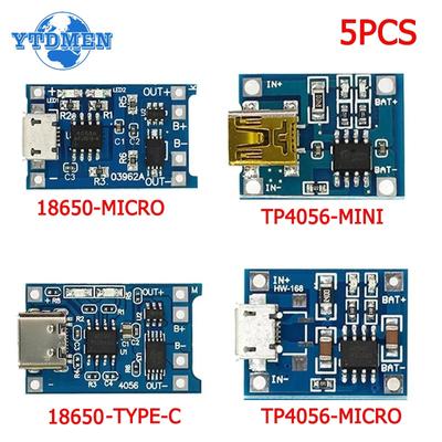 5PCS Micro/Type-c/Mini USB 18650 TP4056 Lithium Battery Charger Module Charging Board with Protection Dual Function Li-ion 5V 1A