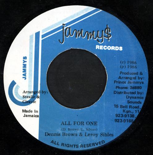 

7inch Record DENNIS BROWN & LEROY SIBBLES - All For One NONE Jammy s Records 1986 Jamaica Reggae, Ska & Dub Used