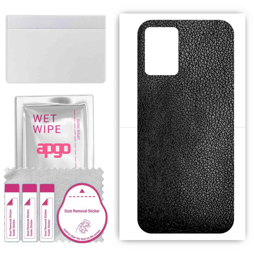 apgo Protective Skin Sticker for the back compatible with Vivo T1X V2143, Wrap Film, Foil, Vinyl - Pattern Black Leather