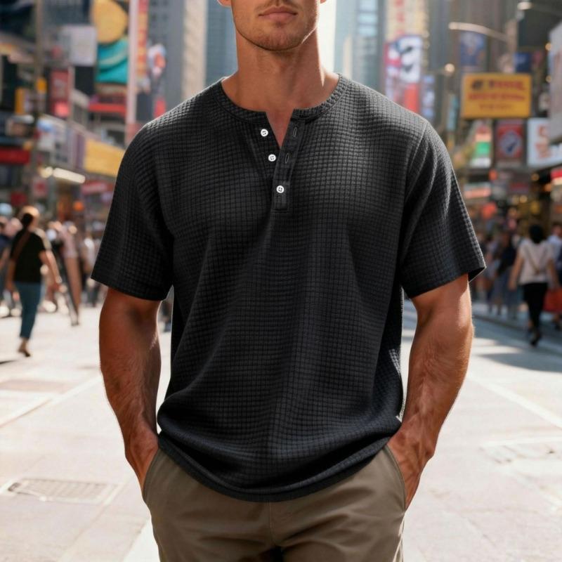 

Мужская футболка-поло однотонная жаккардовая с коротким рукавом повседневная приталенная мужского стиля S чёрный