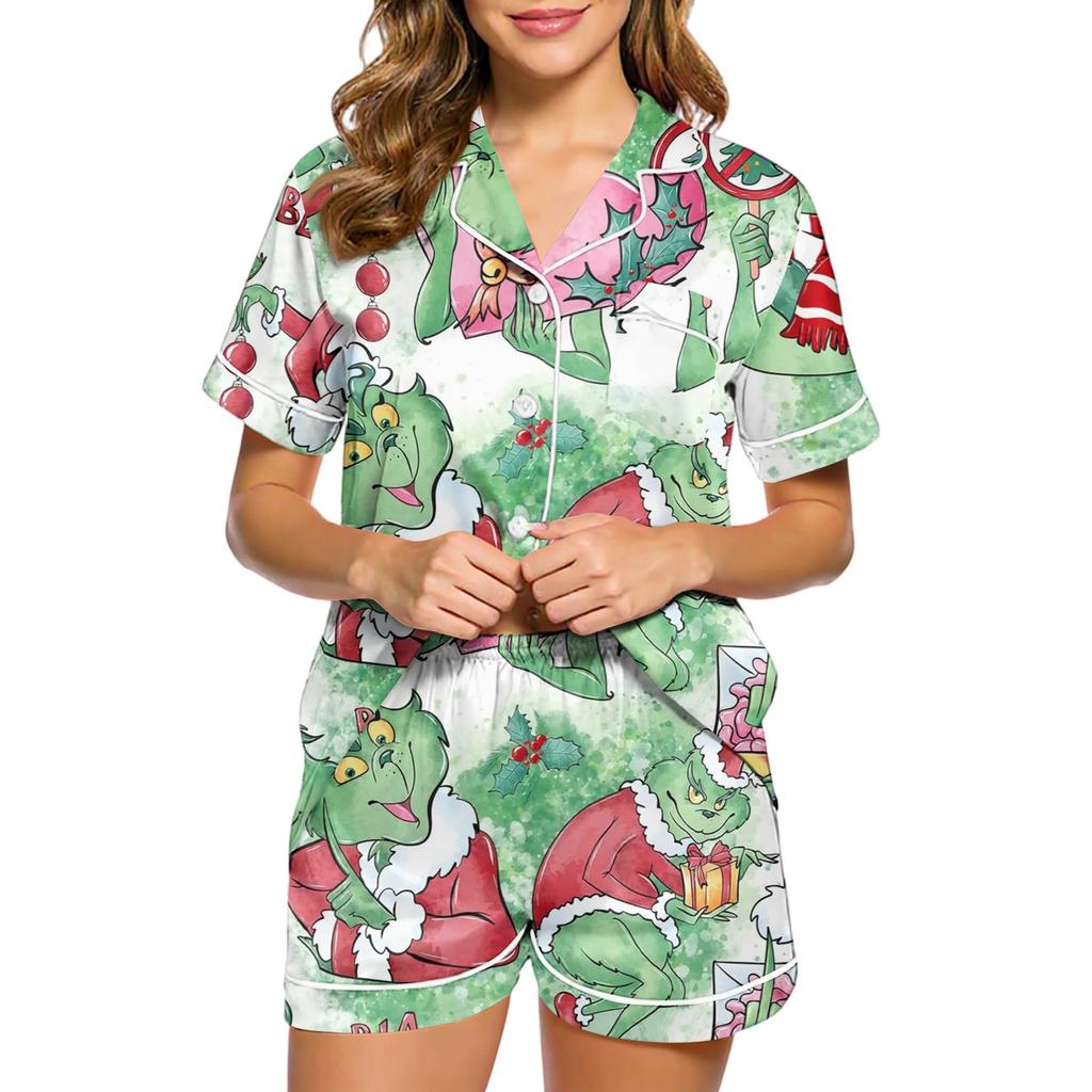Women's Fashion Home Pajama Set Home Clothes Short Sleeve Pajamas Shorts Two-piece Set