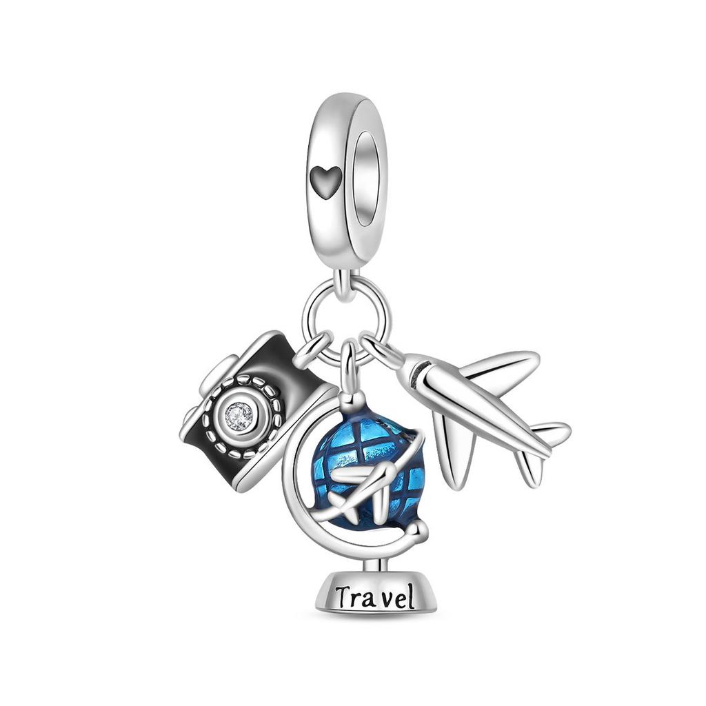 Travel Theme Airplane Suitcase Pendant Beads S925 Silver Original Design DIY Handmade Jewelry Charms for Women Daily Accessories