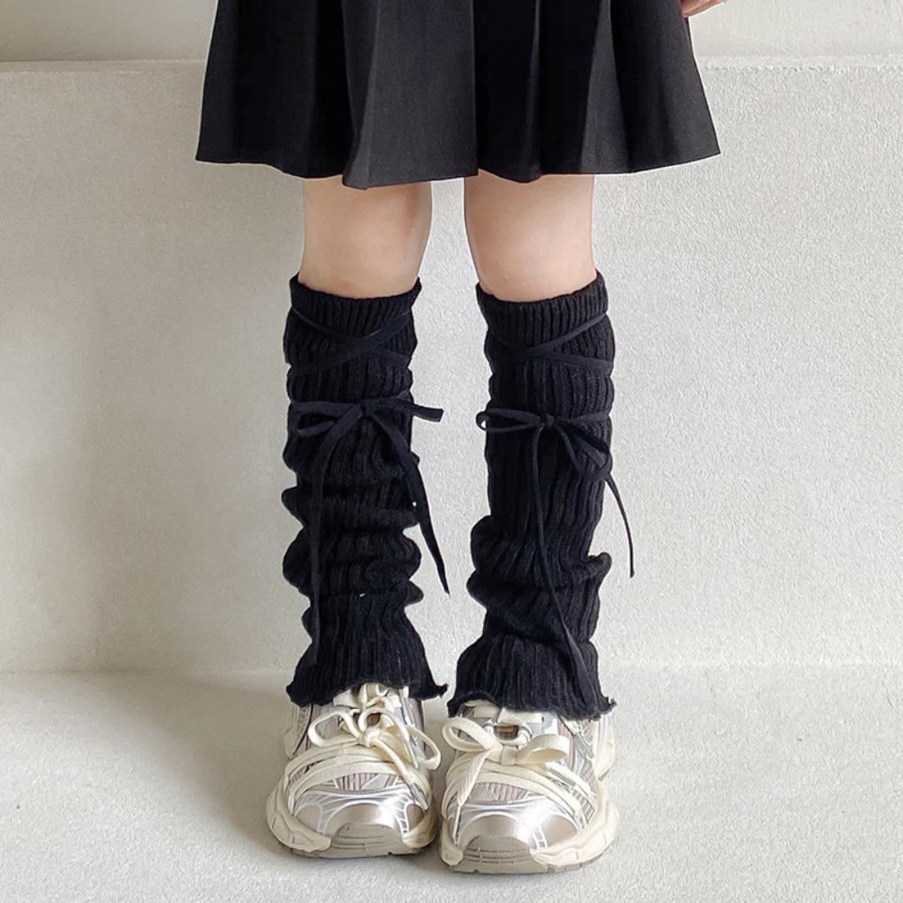 

JK Knitted Leg Cover Korean Style Strap Leg Socks Cute Children s Leg Warmers Autumn/Winter чёрный