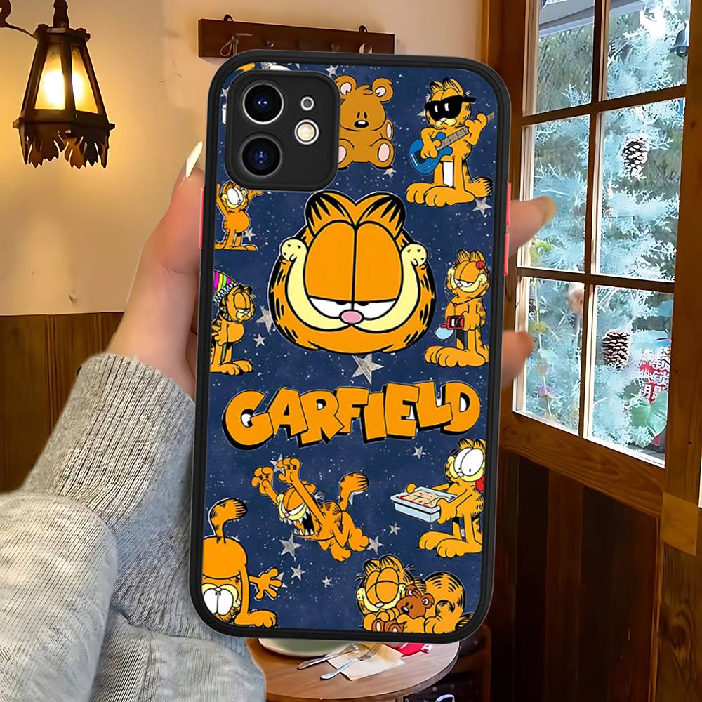 Cute Anime G-Garfields Cat Matte Silicone Phone Cases For IPhone 16 13 15 12 11 Pro Max Plus For IPhone 14 15 Pro