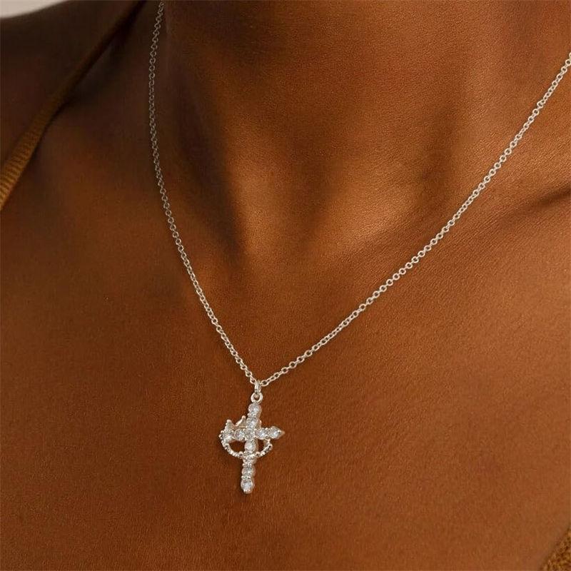 14k Gold Plated Cross Necklace for Women Zircon Crown Cross Pendant Necklaces