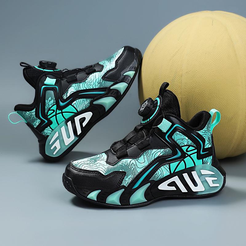 Children's Basketball Shoes Autumn and Winter New Leather Waterproof Boys' Shoes Button Sports Shoes Velvet Warm Large Cotton Cotton Shoes