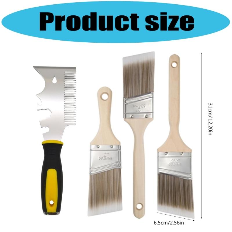 Professional Synthetic Bristles Paintbrush Includes Paint Comb for Smooth Application On Walls Furniture Renovations