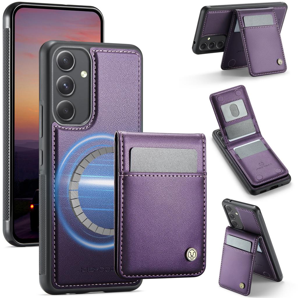 For Samsung Galaxy A54 5G Leather Back Cover Compatible with MagSafe JEEHOOD J06 Phone Case with Card Bag RFID Blocking