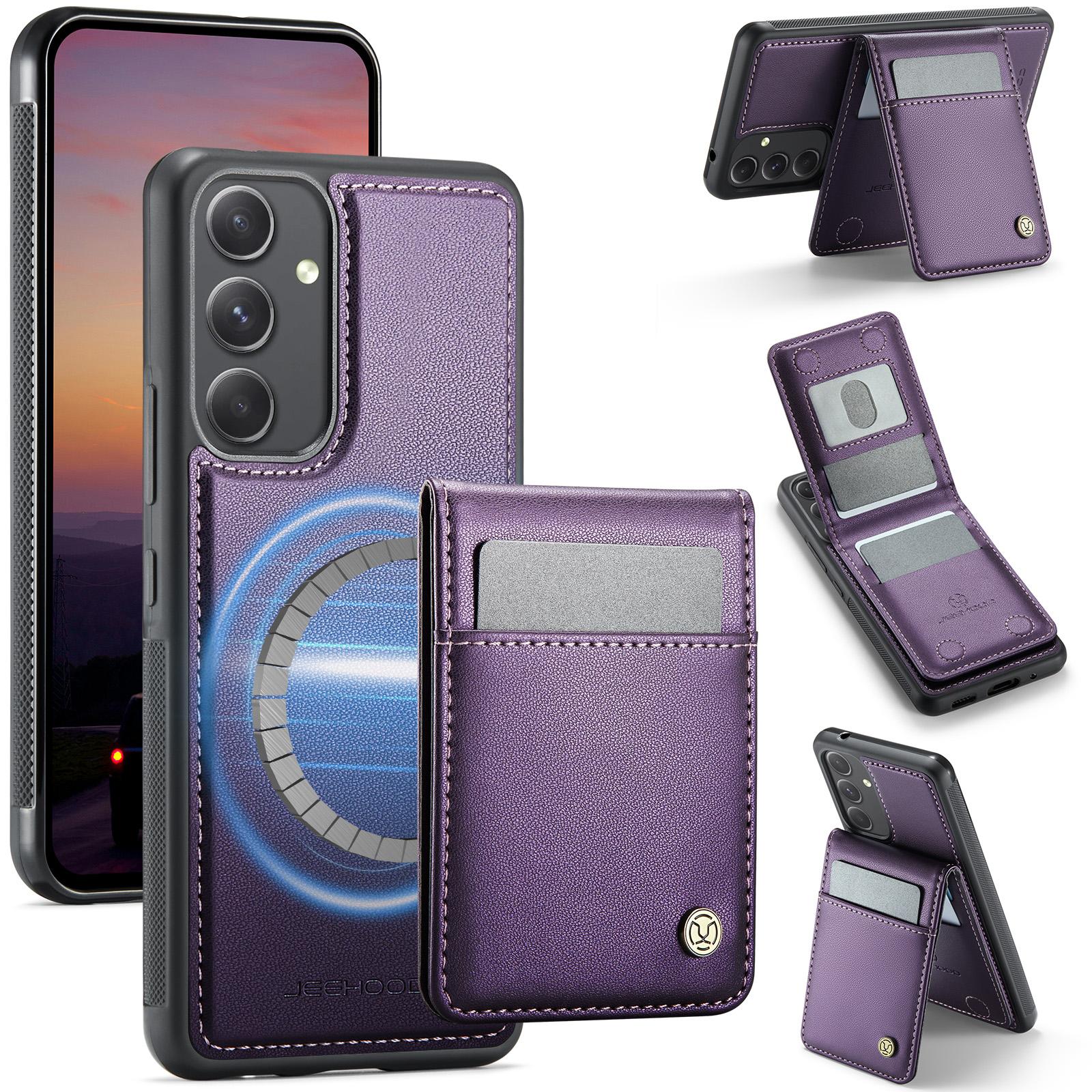 

For Samsung Galaxy A54 5G Leather Back Cover Magnetic Case JEEHOOD J06 Phone Case with Card Bag RFID Blocking