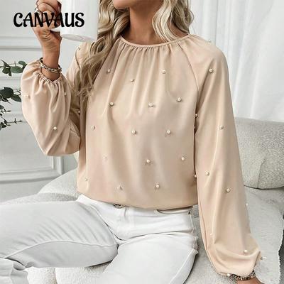 Women's Temperament Elegant Beaded Long-sleeved Shirt Drawstring Pullover Shirt