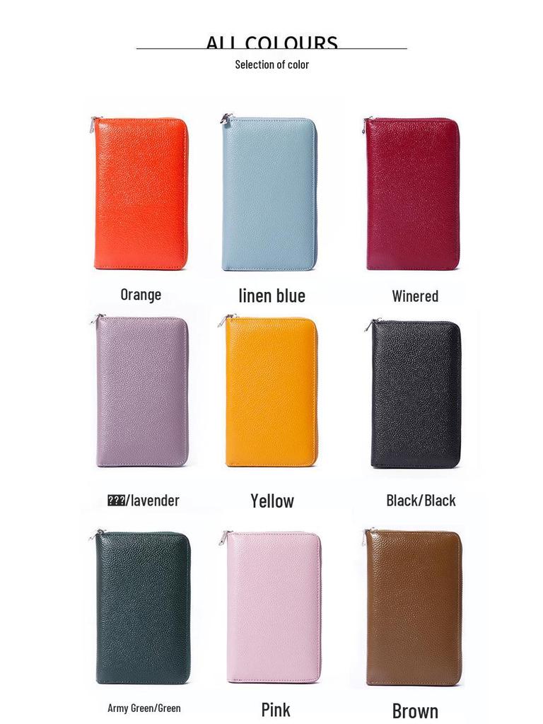 RFID Long Wallet: Top Grain Cowhide Passport & Document Holder with Zipper Phone Pouch for Men & Women