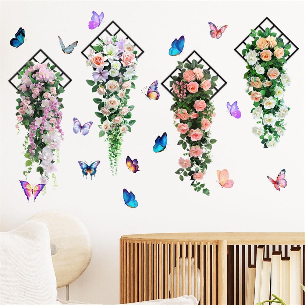 Butterfly Flower Vine Rose Buds Self-Adhesive Waterproof Wall Stickers for Living Room Bedroom Home Decor Wall Decals