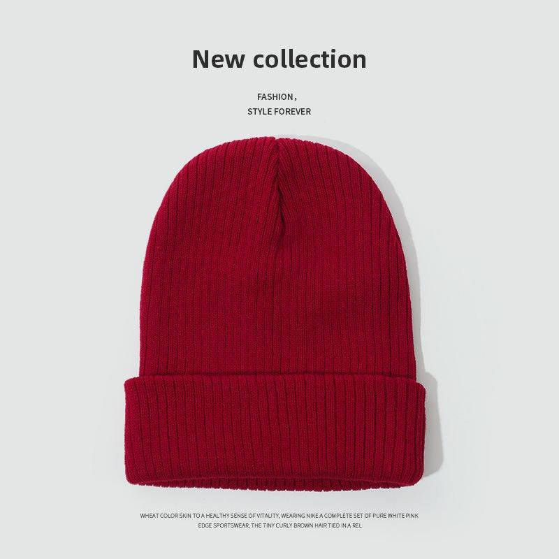 Solid color knitted hat Warm wool hat High elastic lengthened outdoor brimless cold autumn and winter hat Adult cold hat
