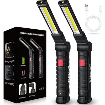 LED Arbeitsleuchte, Handheld-Taschenlampe, USB wiederaufladbar, für Outdoor-Camping (2-teiliges Set) (Schwarz)