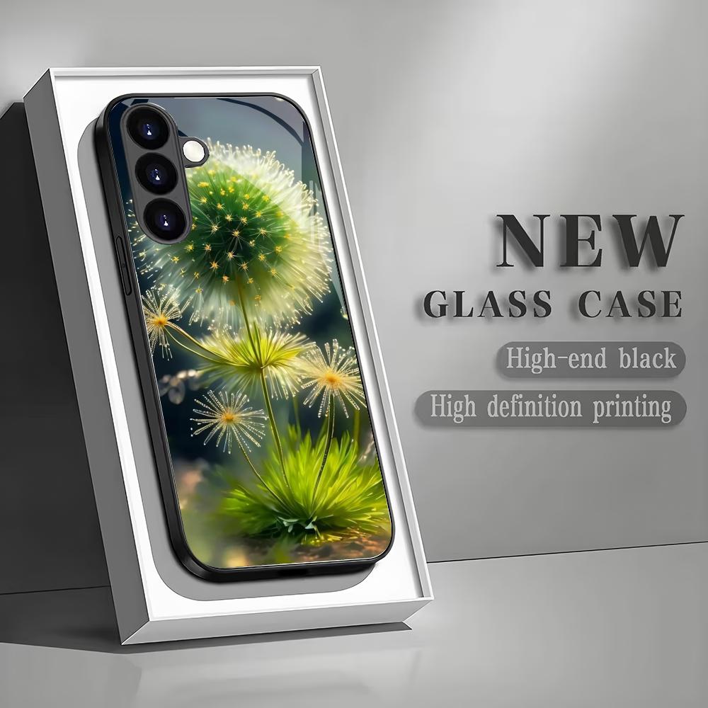 Löwenzahn gehärtetes Glas Handyhülle geeignet für Samsung Galaxy S26 S25 S24 S23 S22 S20 FE/Ultra/Plus Anti-Drop Rückabdeckung