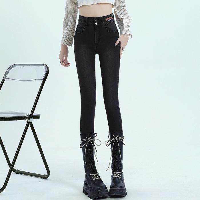 Autumn and Winter Tight Jeans for Women In Autumn and Winter Black High-waisted Slimming Pencil Pants for Autumn and Winter
