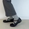 Sports and Leisure Cross-strap Square Head Ballet Shoes Mary Jane Shoes Women's Shallow Mouth Leather Flat Shoes