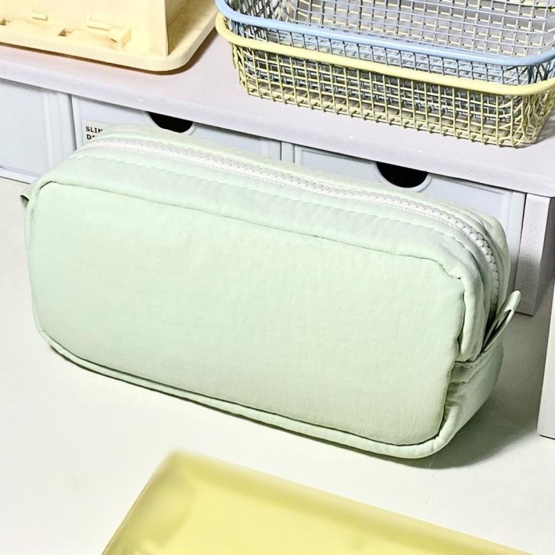 Simplicity Solid Color Pen Bag Zipper Design Large Capacity Pencil Case Portable Stationery Organizer Office Back To School