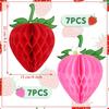 14 Pieces 6 Inches Strawberry Honeycomb Birthday Party Decorations Paper Strawberry Ball Tissue Shortcake Party Decorations for Girls Baby Shower