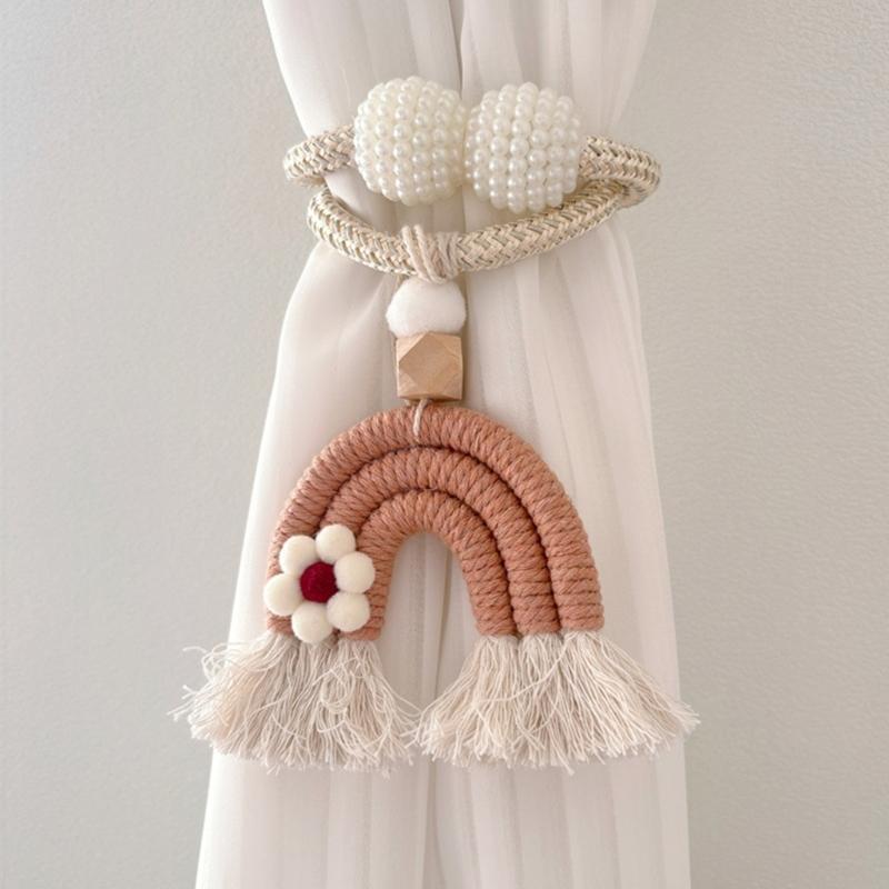 2PCS Rainbow Curtain Clip Tiebacks Tasseled Rope Holders For Home Decoration
