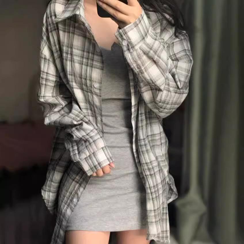Women's Retro Plaid Long-Sleeved Japanese Sunscreen Shirt for Spring and Autumn