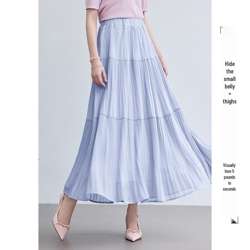 VICTORIA&VERA Women's Summer Pleated Chiffon Midi Skirt