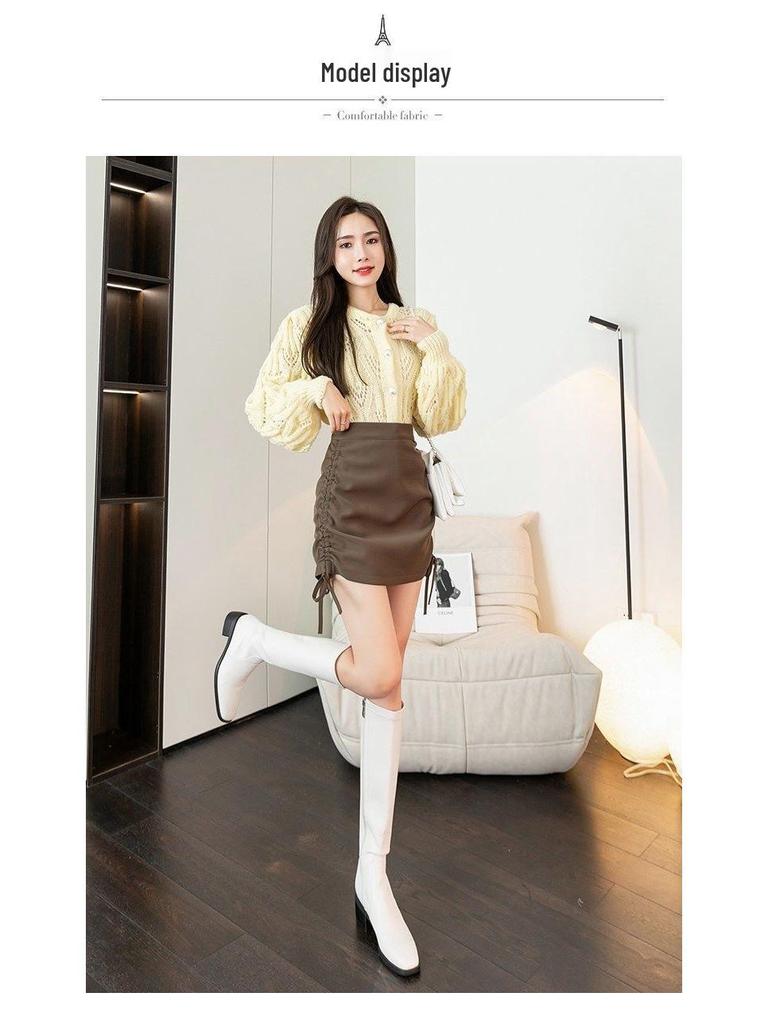 Summer High Waist Pleated Wrap Skirt with Lining