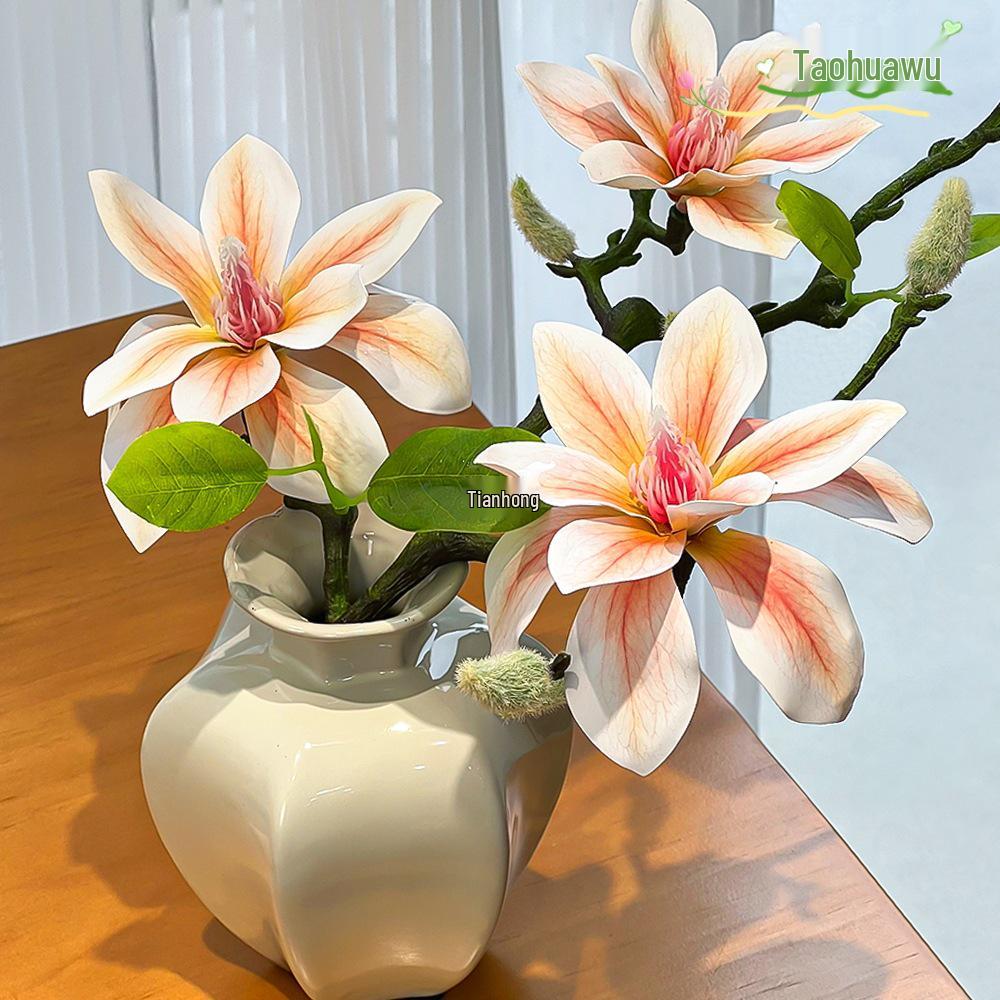 Magnolia Flower Table Arrangement - Faux Floral Centerpiece for Home Decor