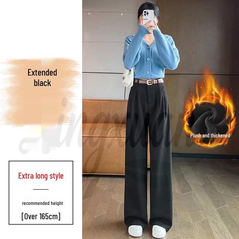 2026 Autumn/Winter Velvet High-Waisted Woolen Wide-Leg Floor-Length Pants for Women