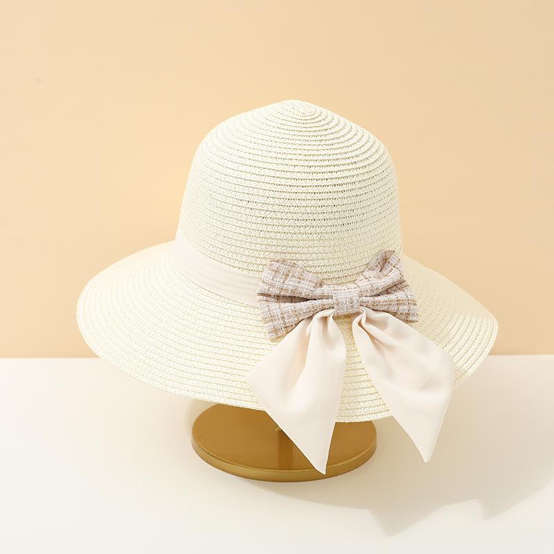 Summer Women's Fisherman Hat with Butterfly Knot Straw Woven Design Korean Style Cool Sunscreen Beach Sand Cap