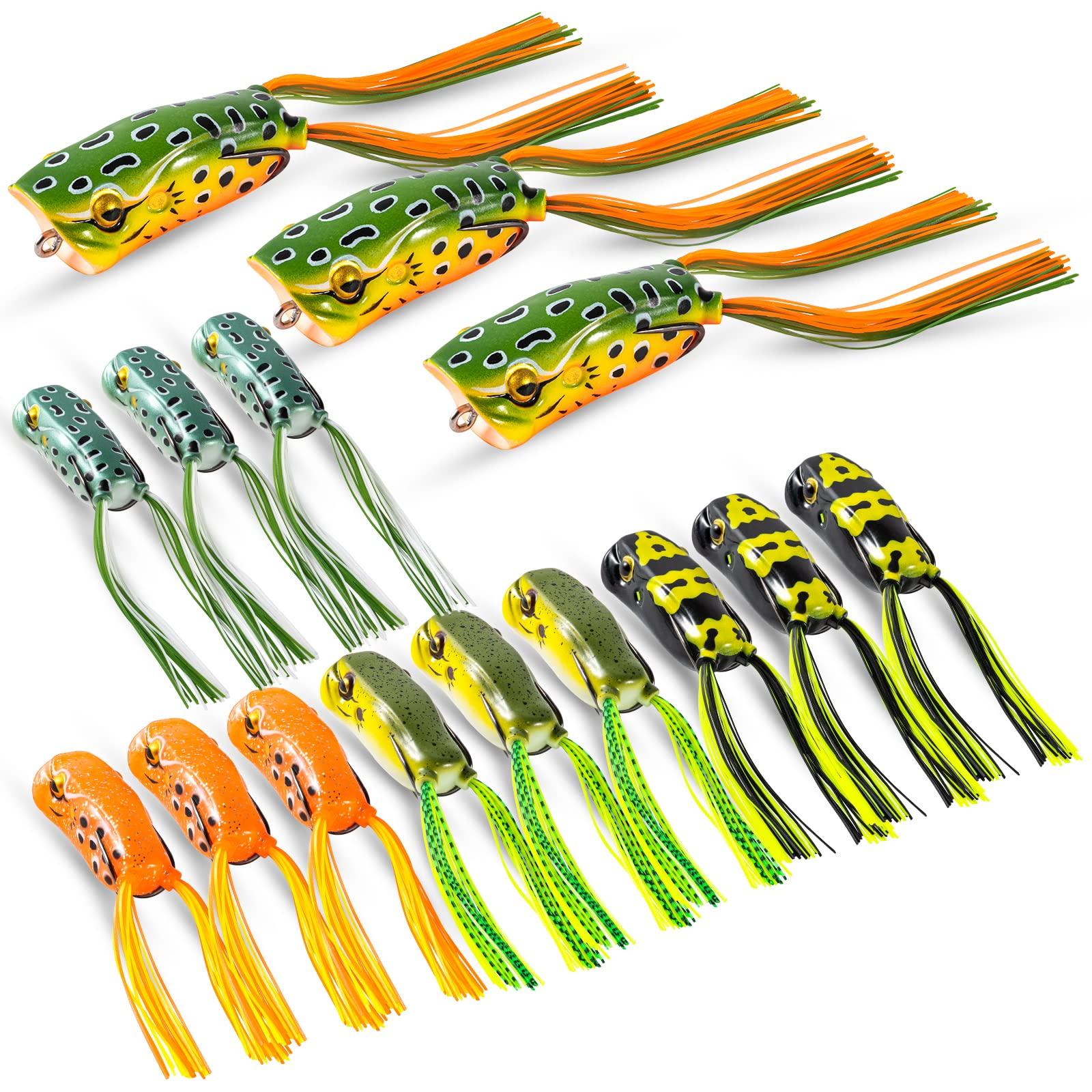 Goture Приманка Лягушка 15 штук Набор приманок Тип поппер Мягкая приманка Приманка Лягушка Змееголов Лягушка Рыболовная приманка Искусственная приманка Ловля окуня Морская пресная вода